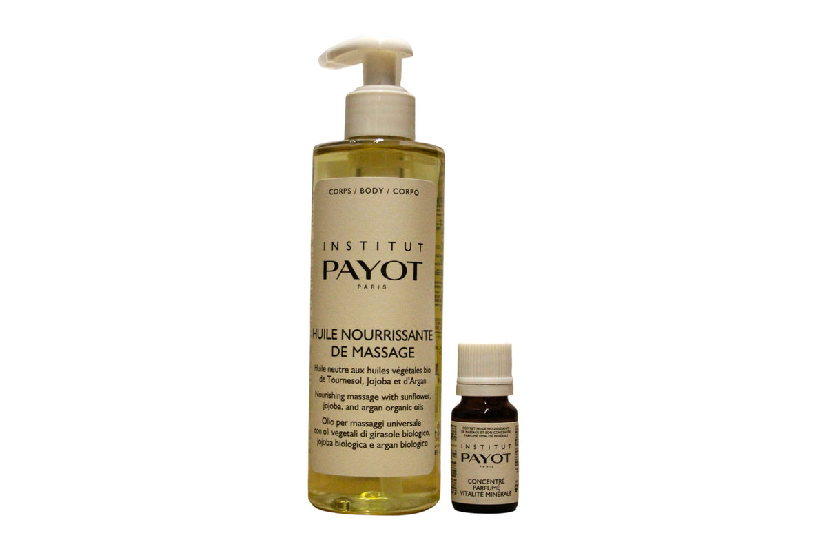 Rinkinys „Payot“: „Pro Huile“ maitinamasis masažo aliejus, 250 ml + „Vitalite Minerale“ eterinis aliejus, 10 ml