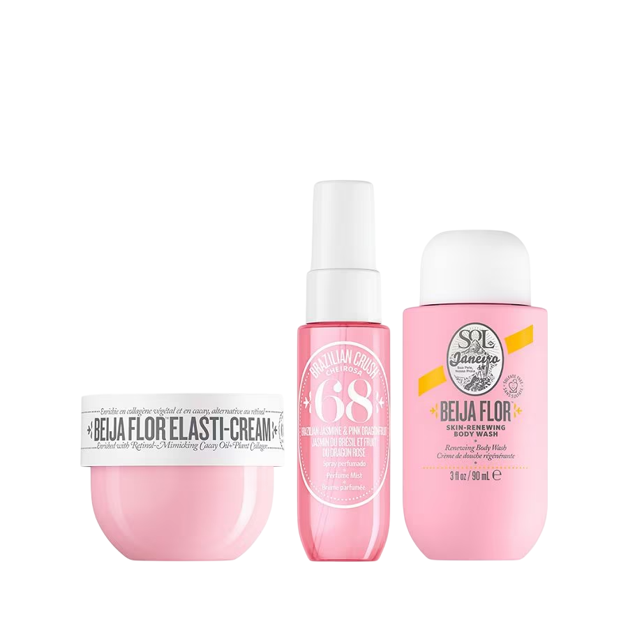 Rinkinys Sol de Janeiro: Beija Flor, regeneruojantis, kūno prausiklis, 90 ml + Beija Flor, elastingumas, kremas, veidui, 50 ml + Brazilian Crush Cheirosa '68, kvapnus purškiklis, moterims, 30 ml