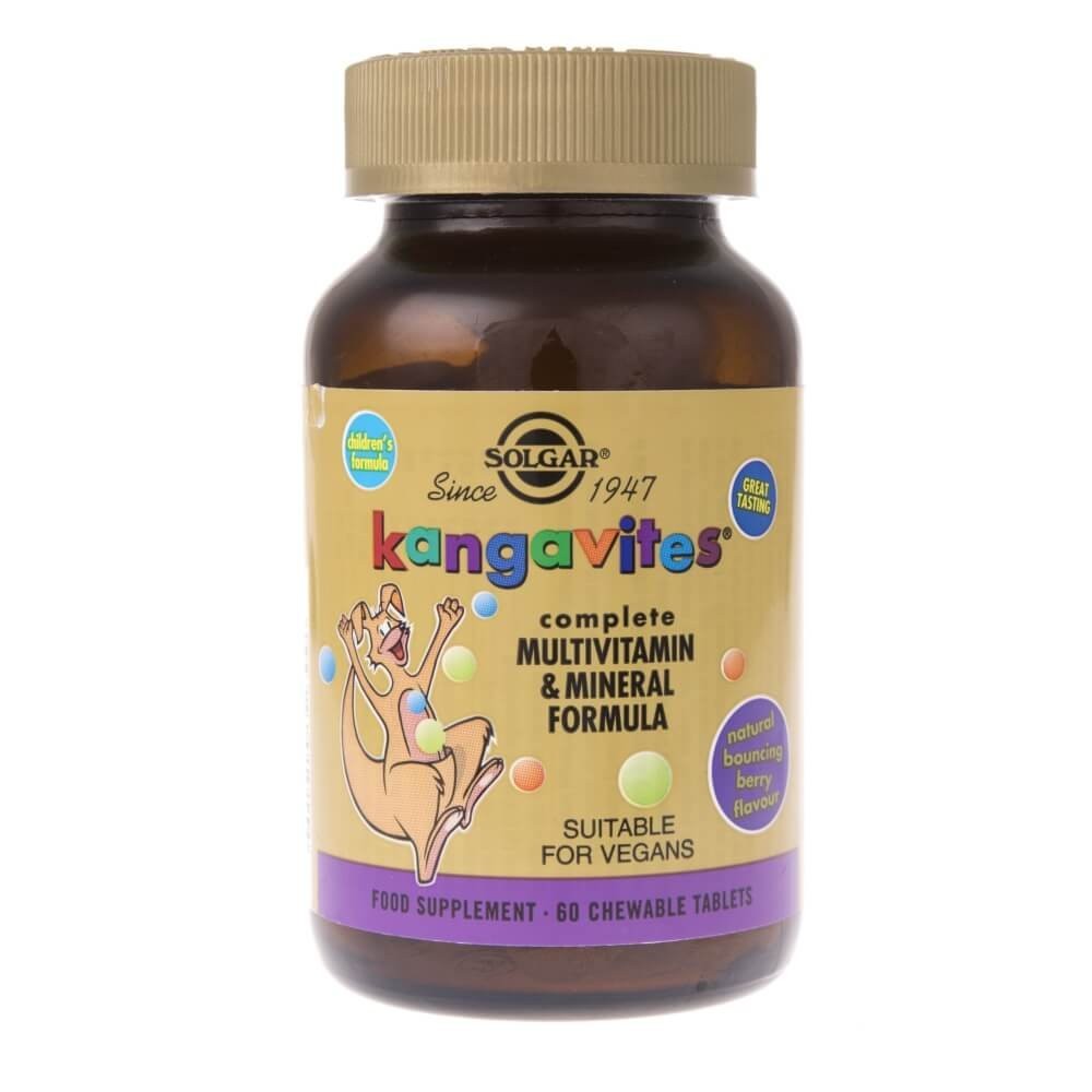 SOLGAR Kangavites, multivitamīni un minerālvielas bērniem, ogu garša – 60 košļājamās tabletes