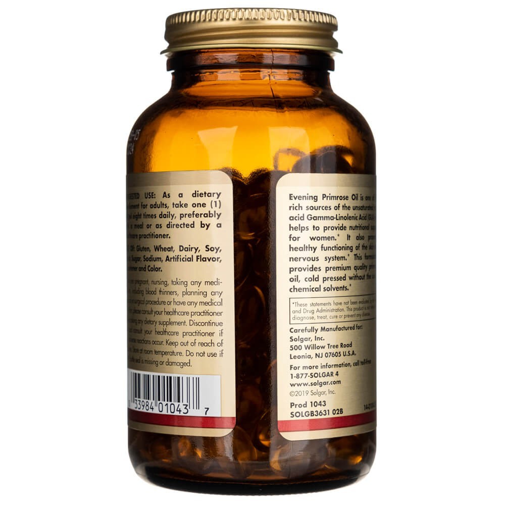 SOLGAR naktssveces eļļa 500 mg – 180 kapsulas