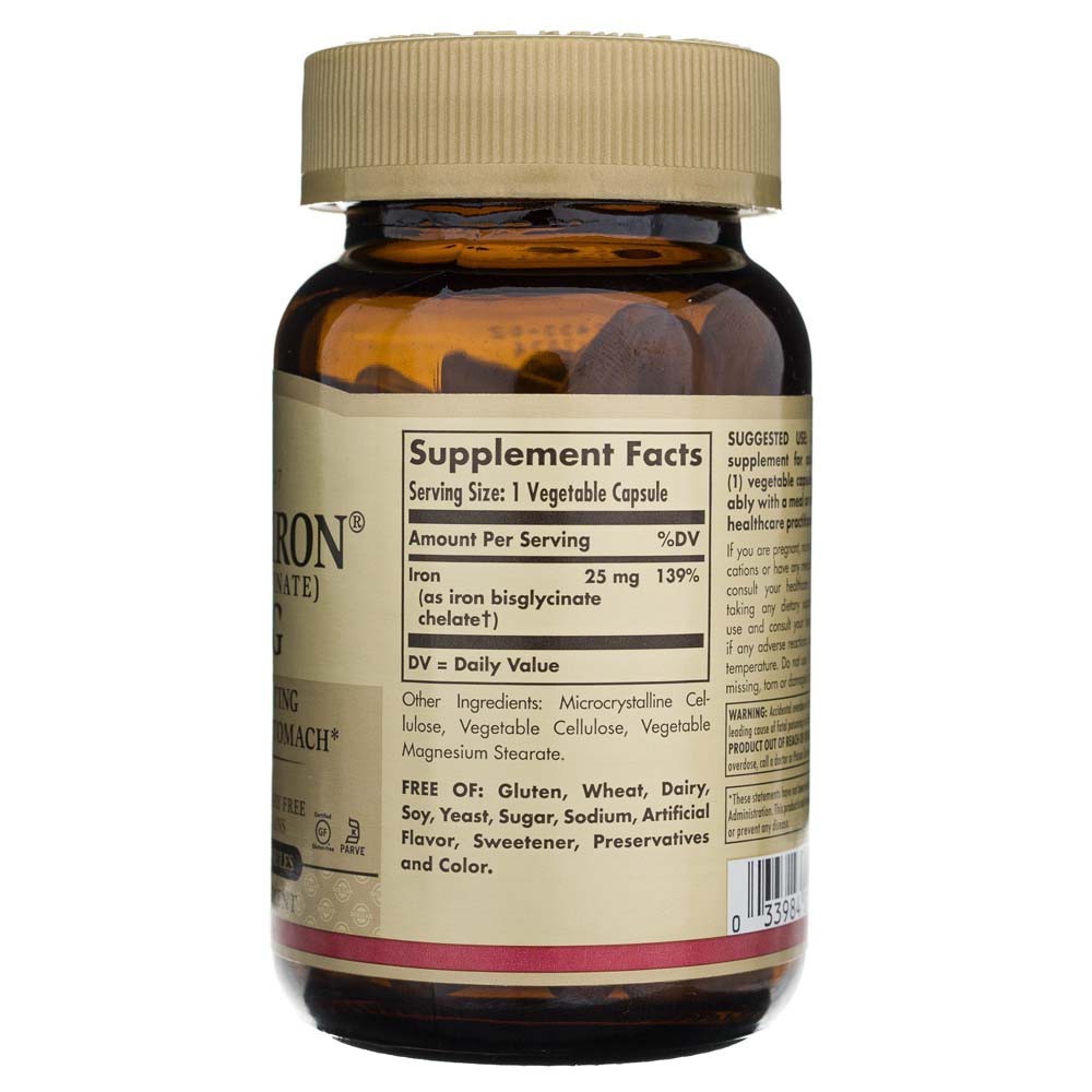SOLGAR Gentle Iron dzelzs 20 mg – 90 kapsulas