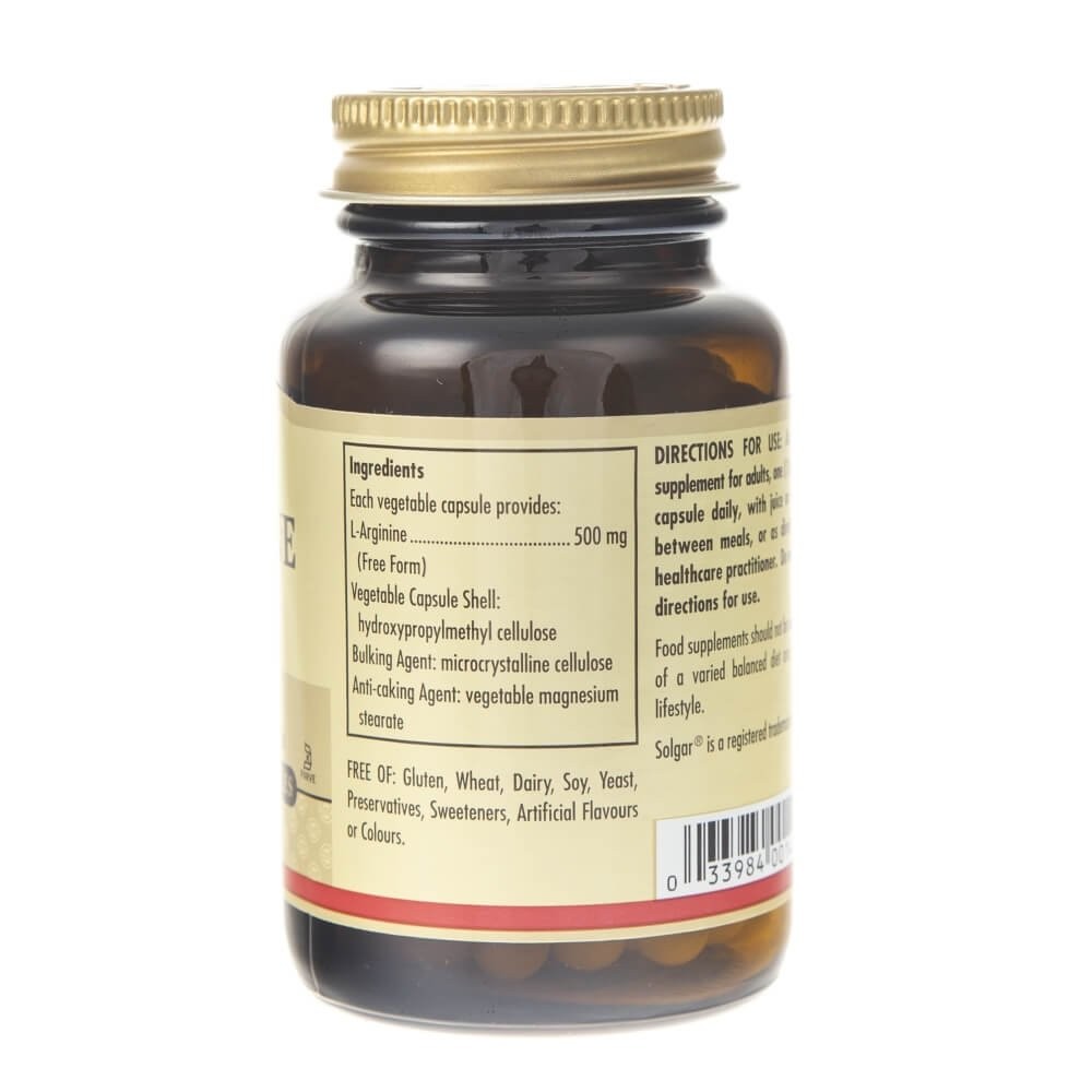 SOLGAR L-arginīns 500 mg – 50 kapsulas