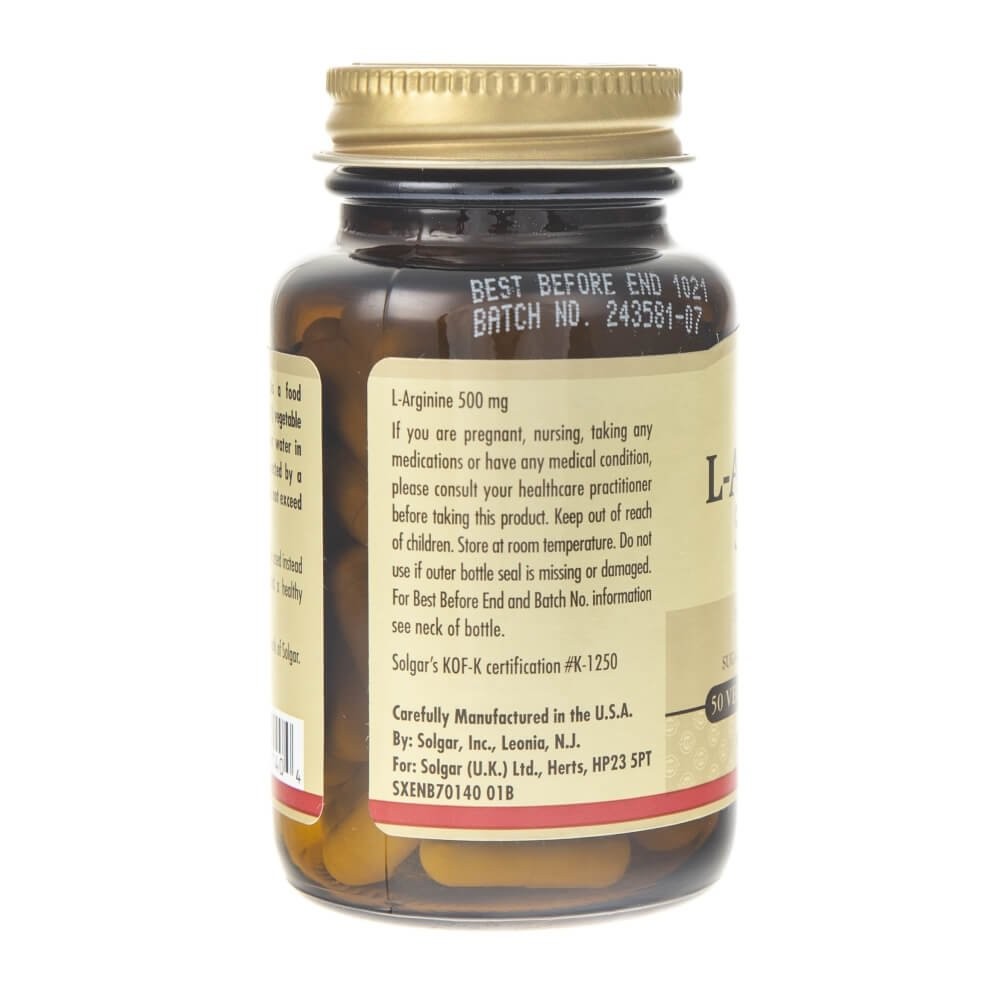 SOLGAR L-arginīns 500 mg – 50 kapsulas