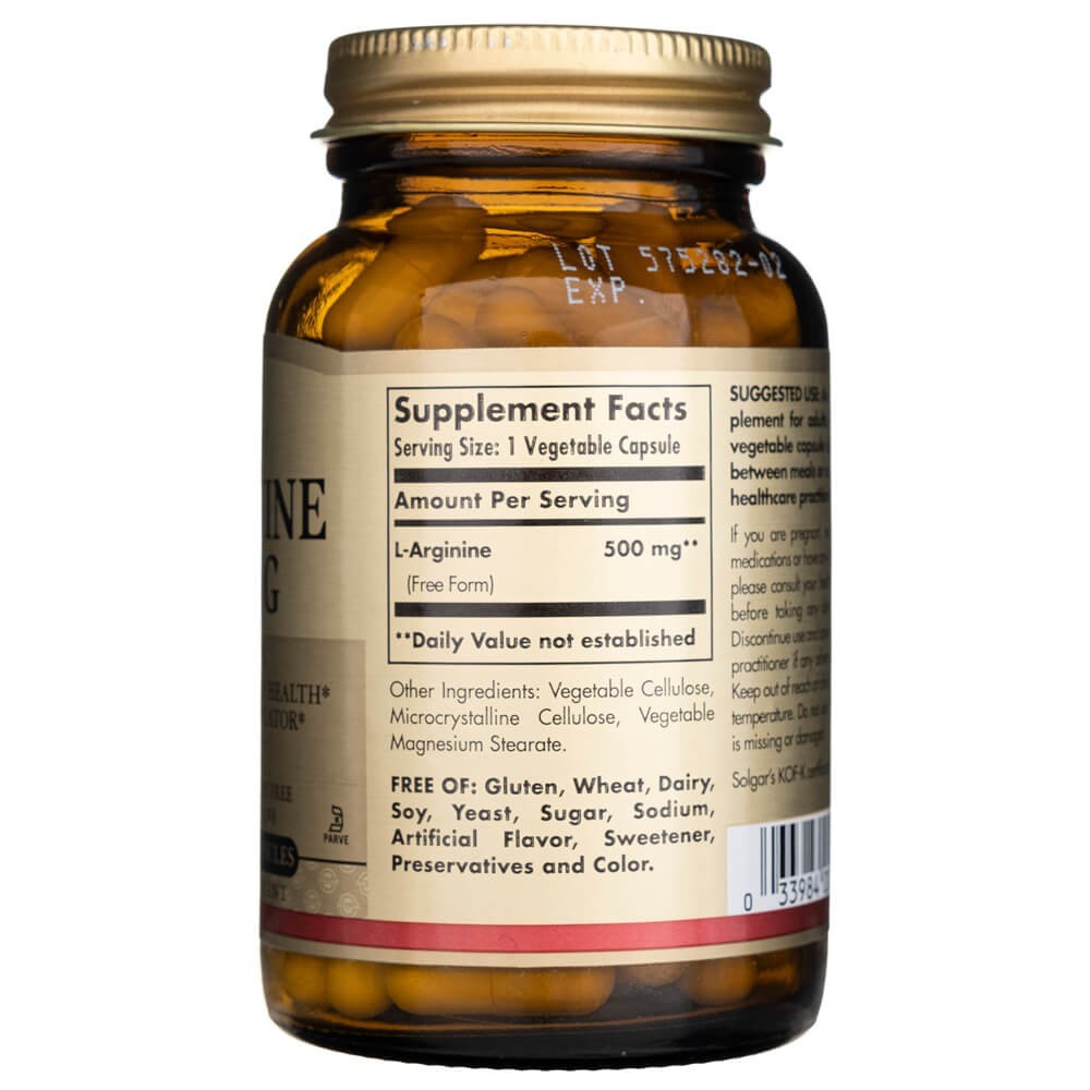 SOLGAR L-arginīns 500 mg – 100 kapsulas