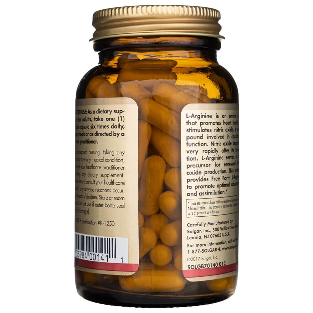 SOLGAR L-arginīns 500 mg – 100 kapsulas