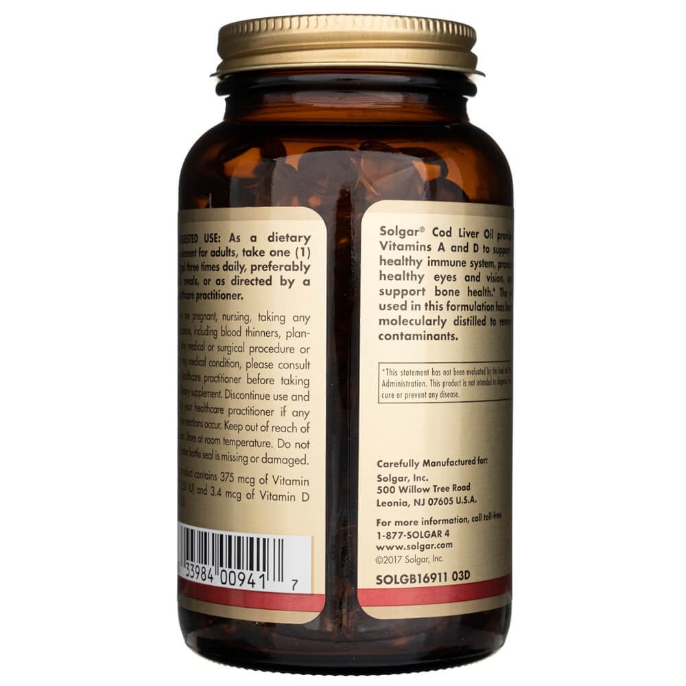 SOLGAR mencu aknu eļļa (A un D vitamīns) – 250 kapsulas