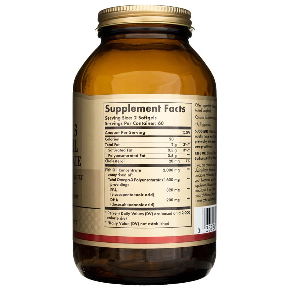 SOLGAR Omega-3 zivju eļļas koncentrāts – 120 kapsulas