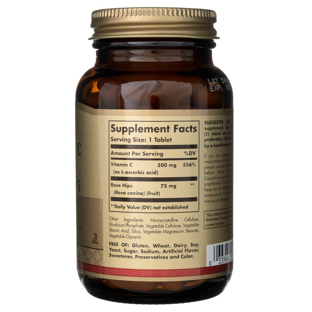 SOLGAR C vitamīns 500 mg ar mežrozītēm – 100 tabletes