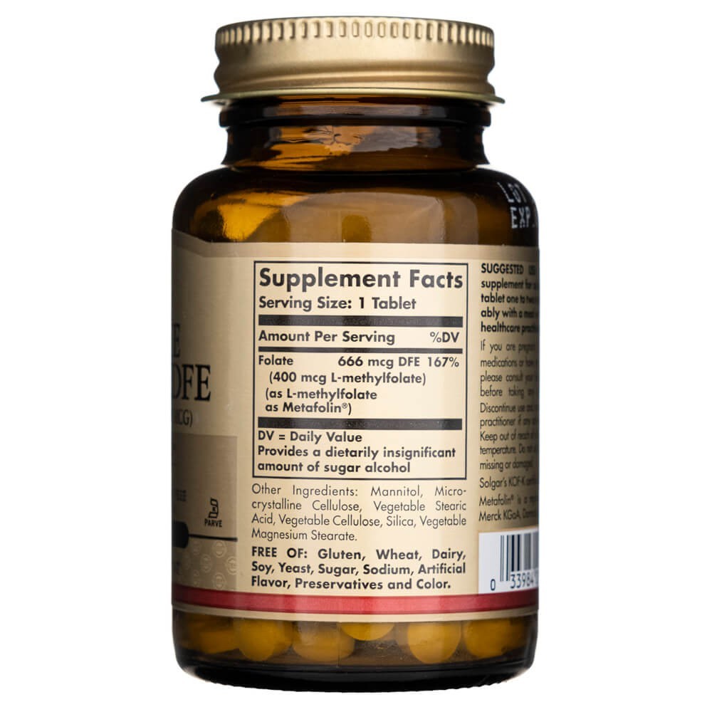 SOLGAR folāts 666 µg DFE (Metafolin® 400 µg) – 100 tabletes