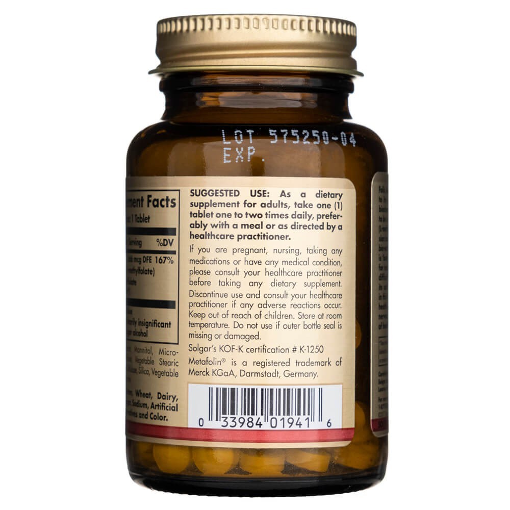 SOLGAR folāts 666 µg DFE (Metafolin® 400 µg) – 100 tabletes