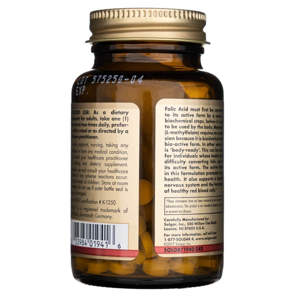 SOLGAR folāts 666 µg DFE (Metafolin® 400 µg) – 100 tabletes