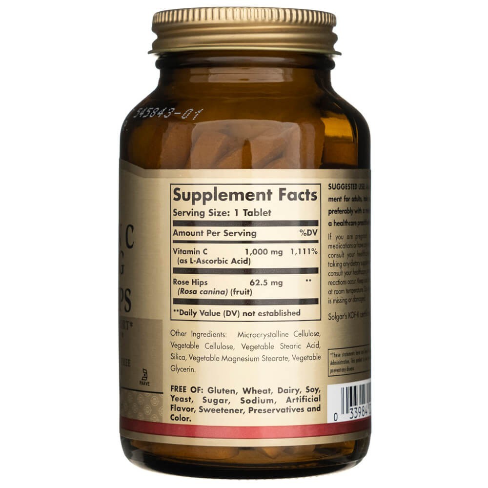 SOLGAR C vitamīns 1000 mg ar mežrozītēm – 100 tabletes