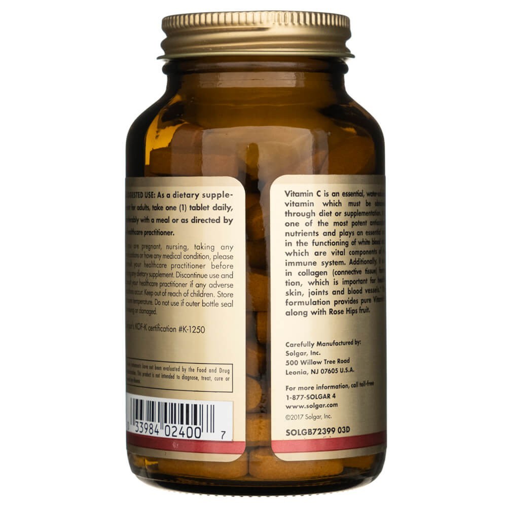 SOLGAR C vitamīns 1000 mg ar mežrozītēm – 100 tabletes