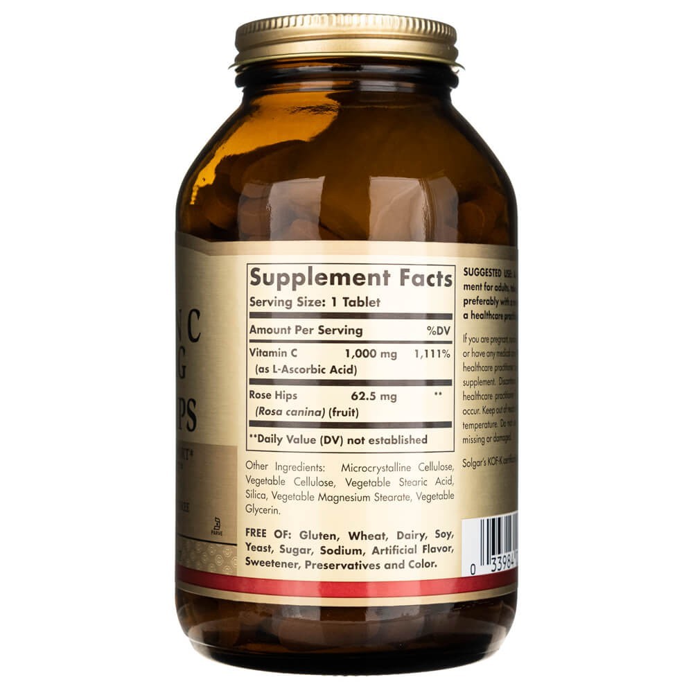 SOLGAR vitamīns C 1000 mg ar mežrozītēm – 250 tabletes