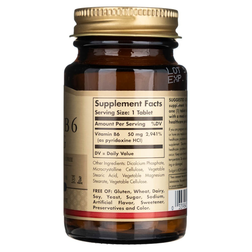 SOLGAR vitamīns B6 50 mg – 100 tabletes