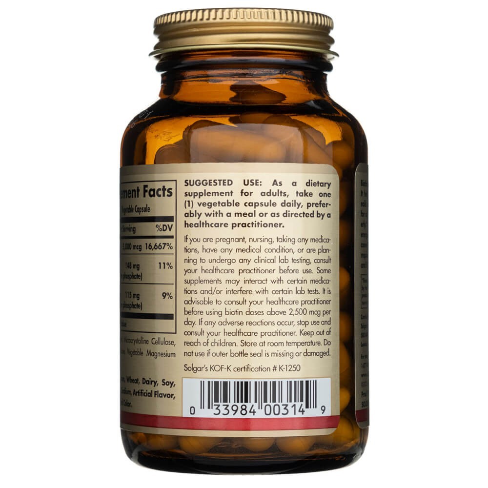 SOLGAR biotīns 5000 µg – 100 kapsulas