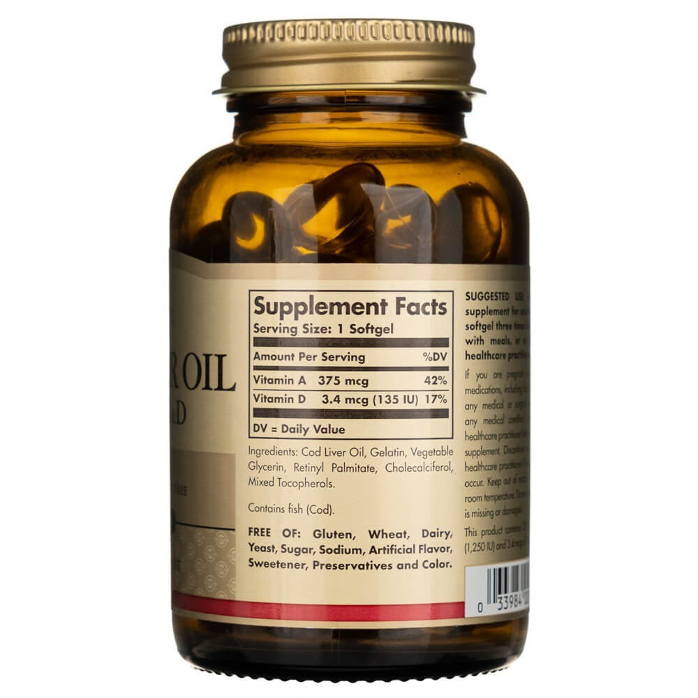 SOLGAR mencu aknu eļļa (A un D vitamīns) – 100 kapsulas