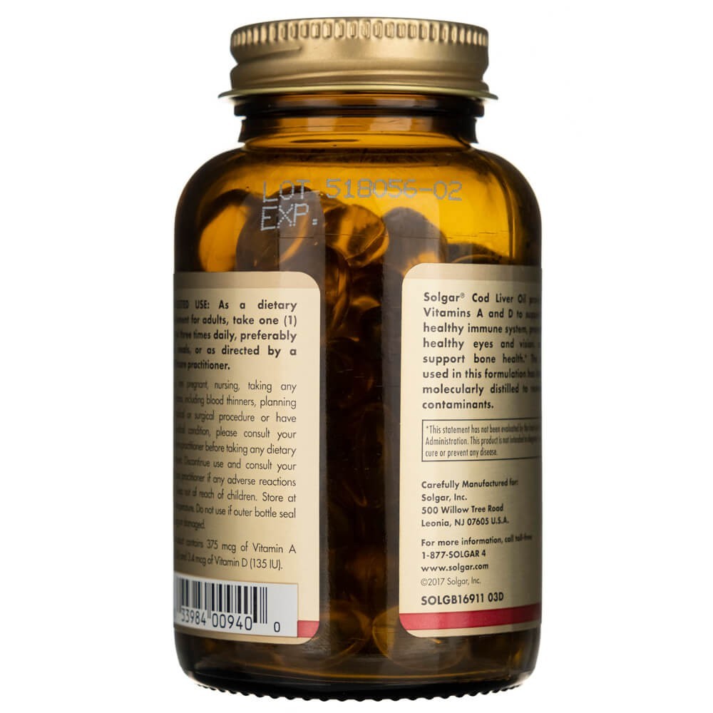 SOLGAR mencu aknu eļļa (A un D vitamīns) – 100 kapsulas