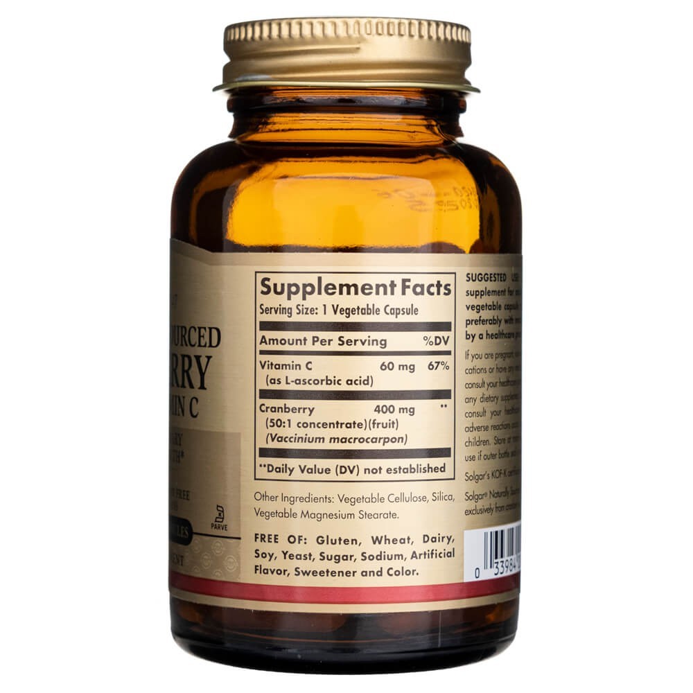 SOLGAR dzērvenes ar C vitamīnu – 60 kapsulas