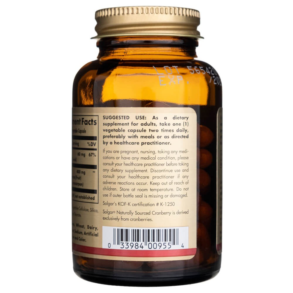SOLGAR dzērvenes ar C vitamīnu – 60 kapsulas