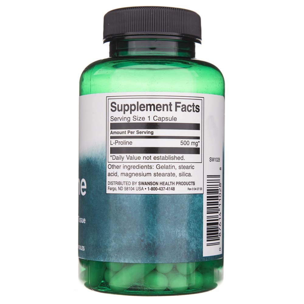 SWANSON L-prolīns 500 mg – 100 kapsulas