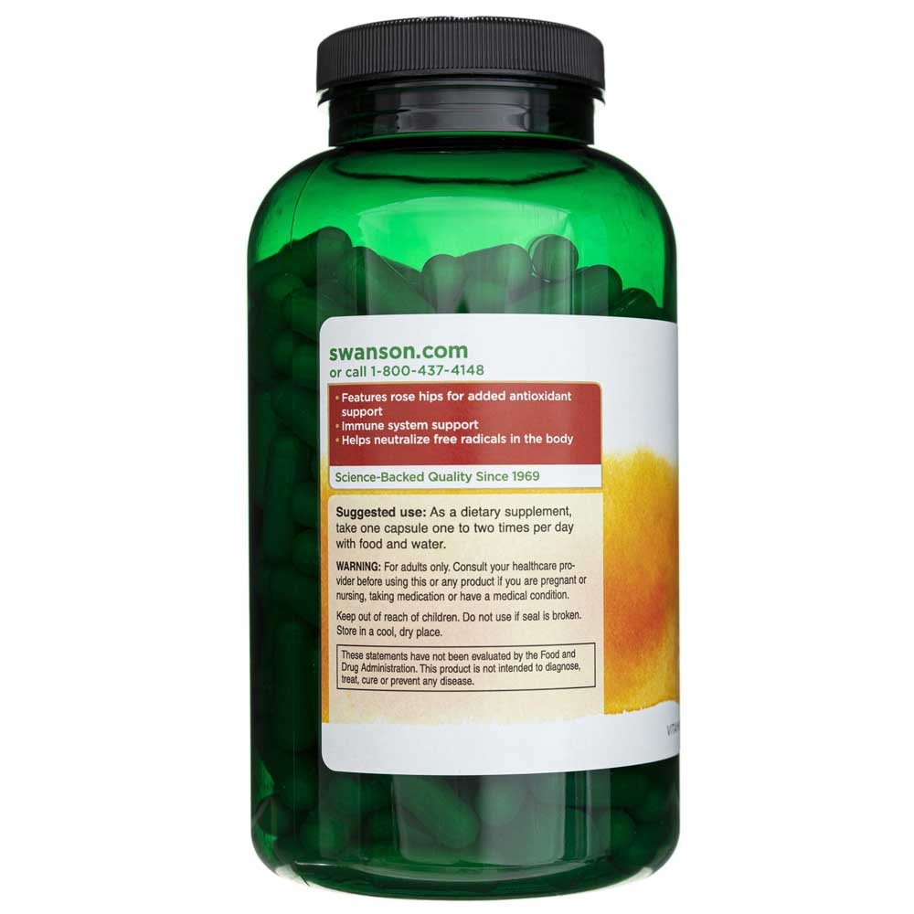 SWANSON C vitamīns ar mežrozīšu augļiem 1000 mg – 250 kapsulas