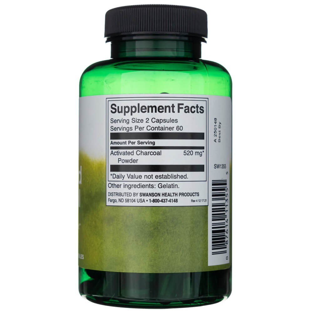 SWANSON aktīvā ogle 260 mg – 120 kapsulas