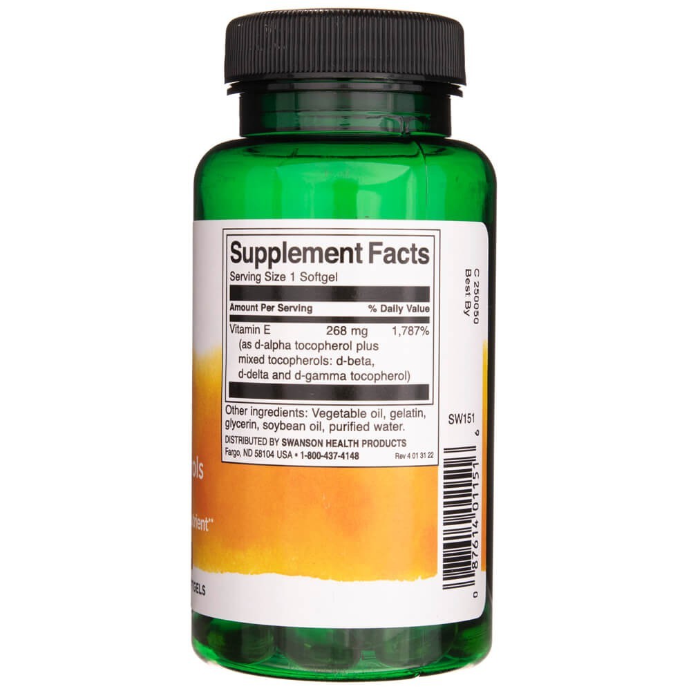 SWANSON E vitamīns, jaukti tokoferoli, 400 SV – 100 kapsulas