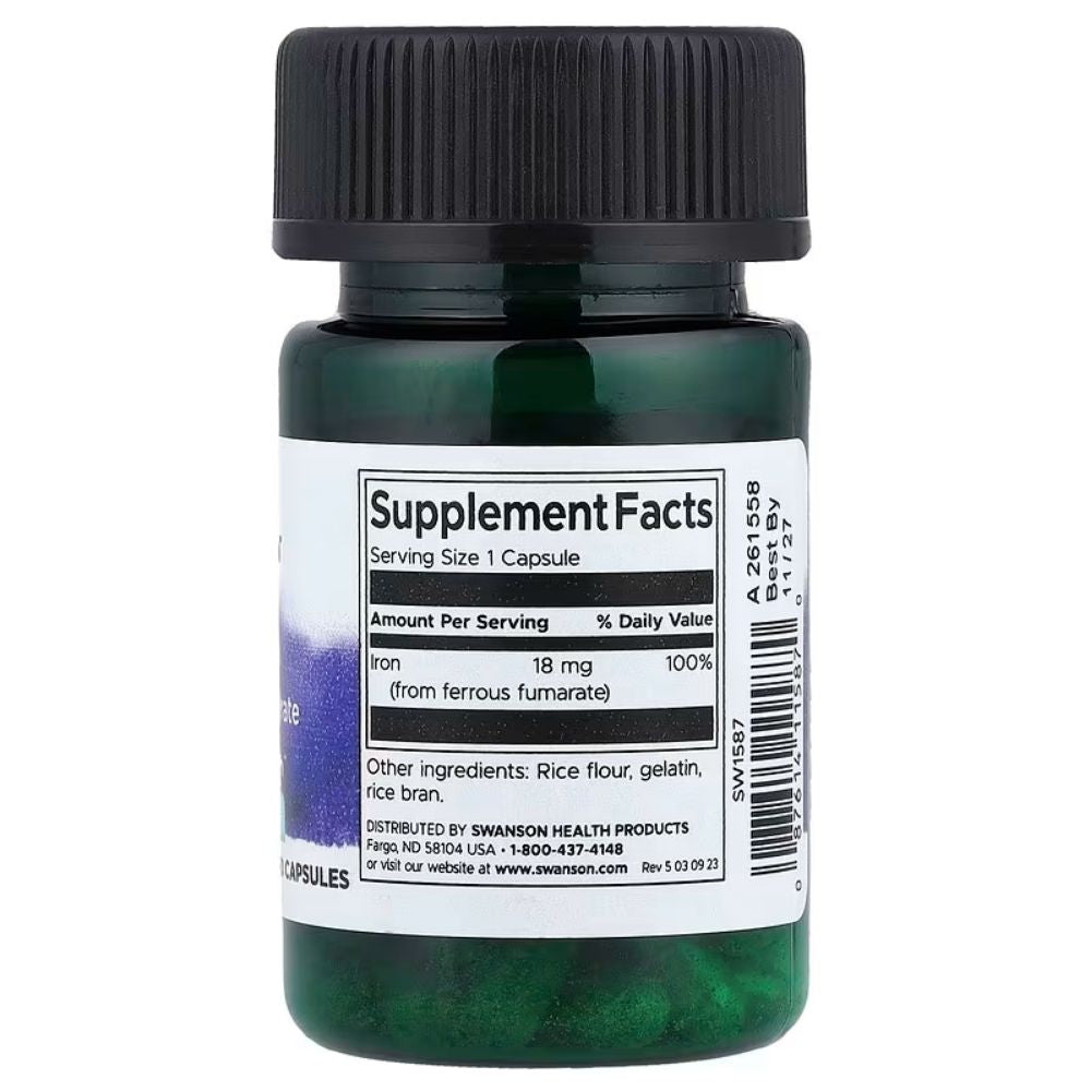 SWANSON dzelzs fumarāts 18 mg – 60 kapsulas