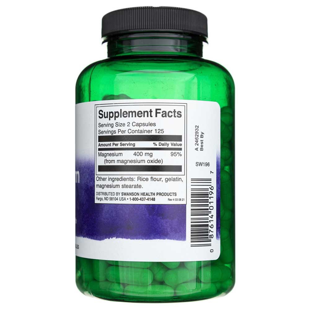 SWANSON magnija oksīds 200 mg – 250 kapsulas