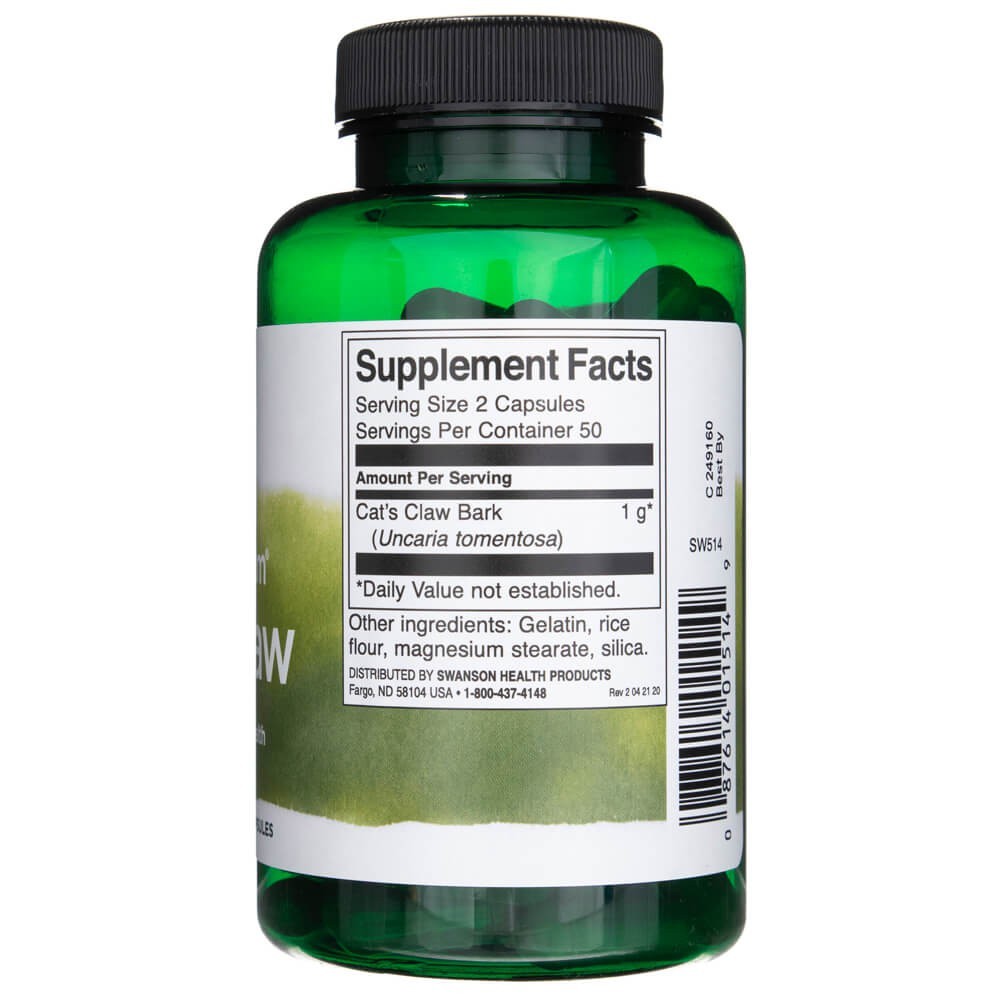SWANSON kaķa nags 500 mg – 100 kapsulas
