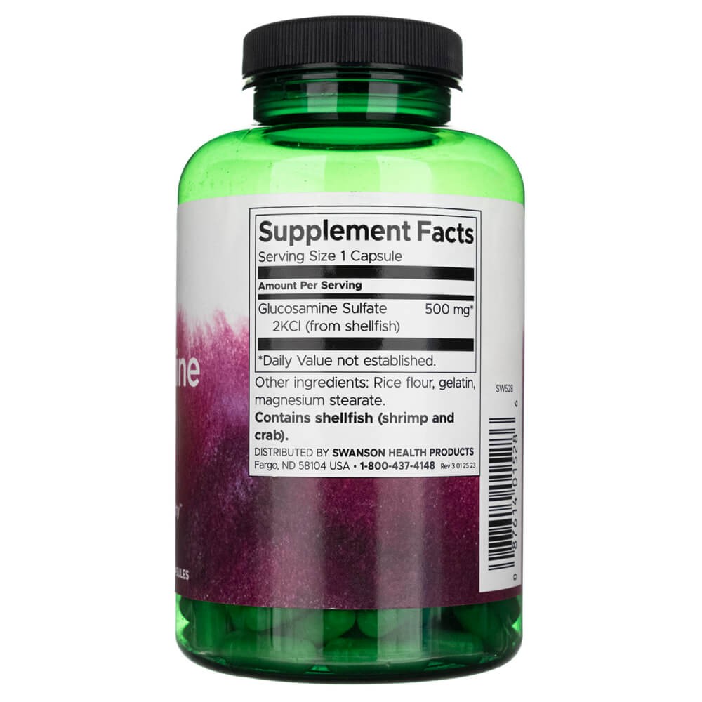 SWANSON glikozamīna sulfāts 2KCl 500 mg – 250 kapsulas