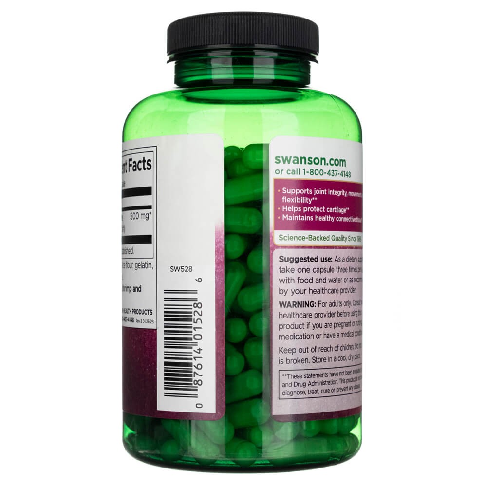 SWANSON glikozamīna sulfāts 2KCl 500 mg – 250 kapsulas