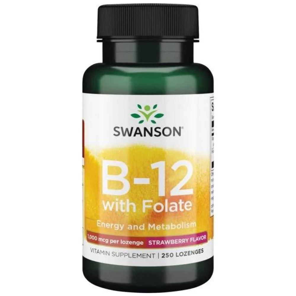 SWANSON vitamīns B12 500 mcg, zemeņu garša – 250 pastilas
