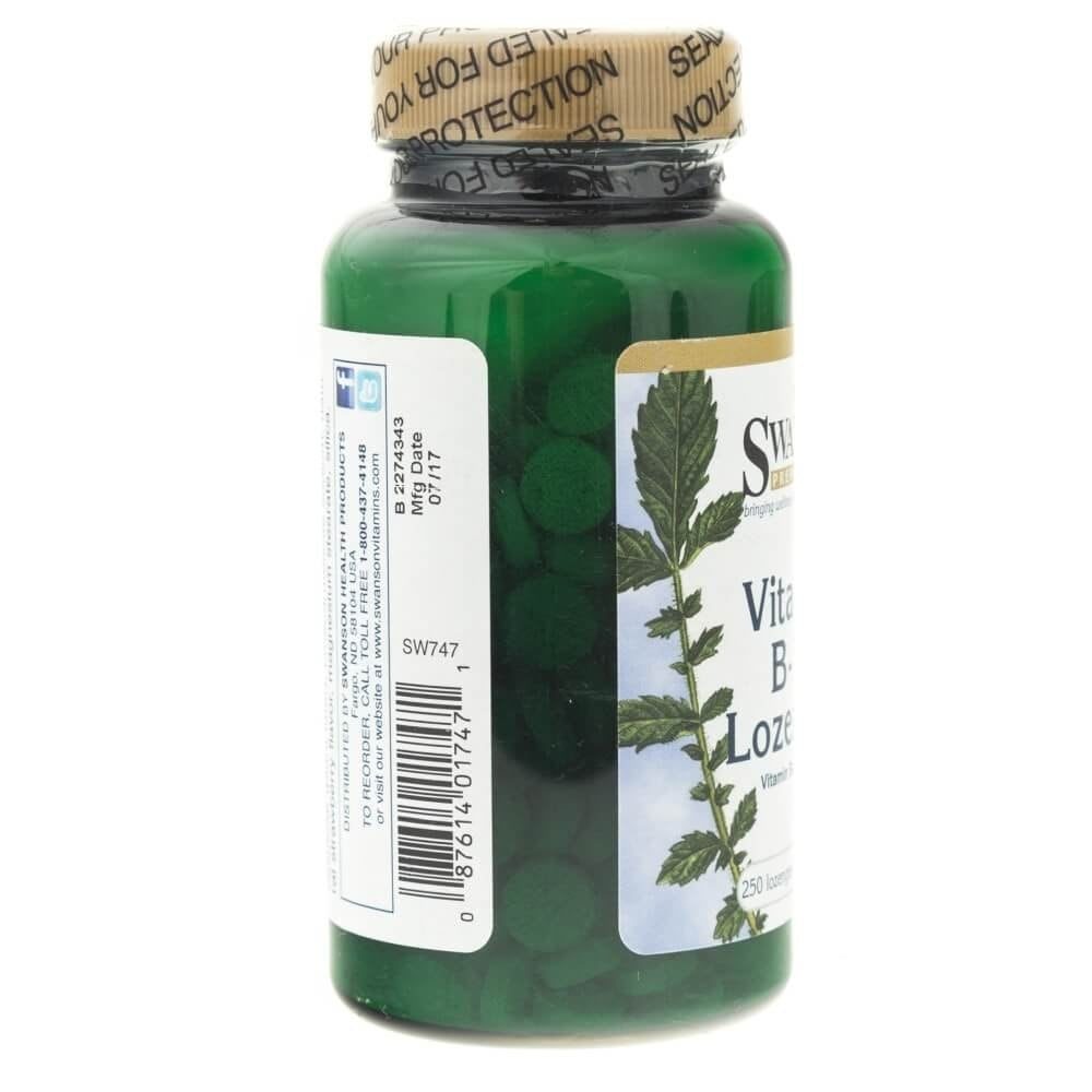 SWANSON vitamīns B12 500 mcg, zemeņu garša – 250 pastilas