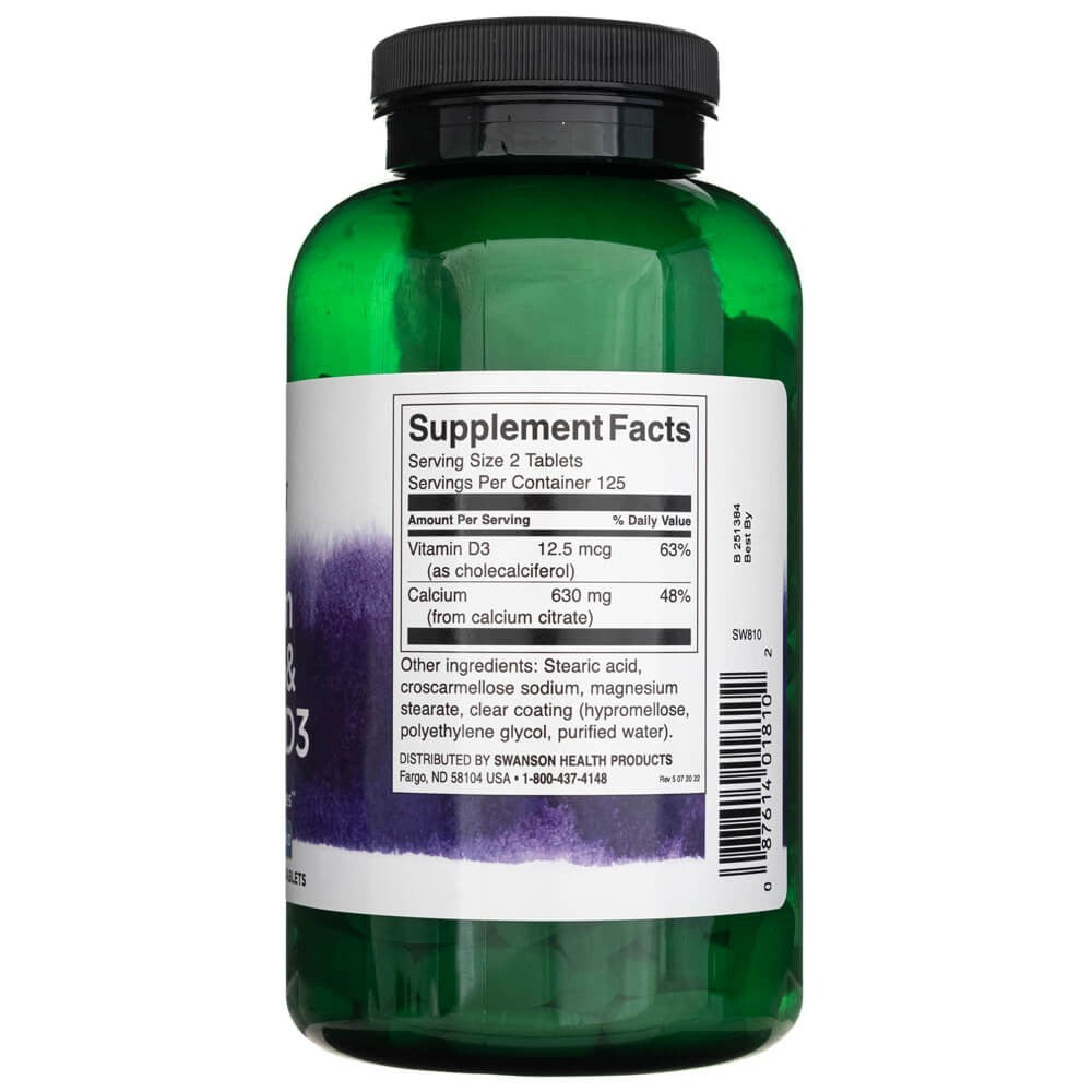SWANSON kalcija citrāts un D3 vitamīns – 250 tabletes
