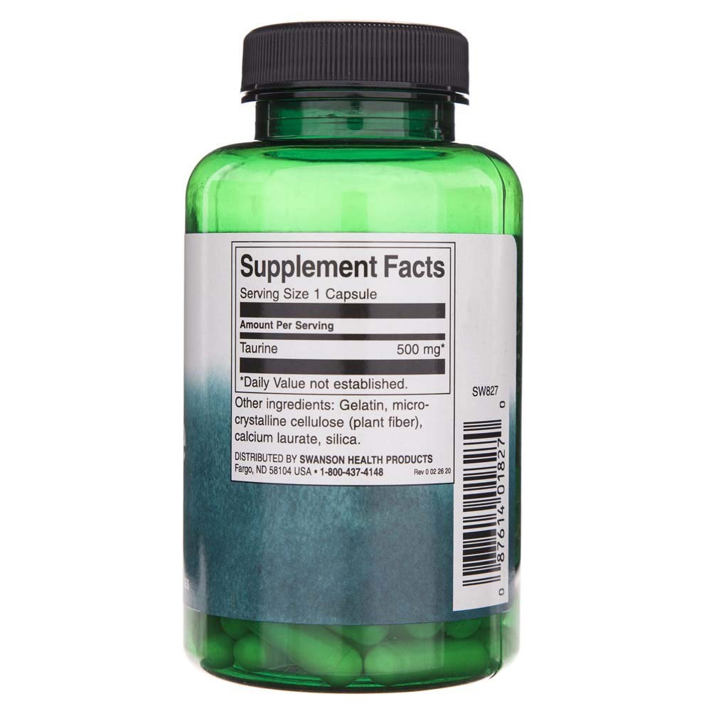 SWANSON taurīns 500 mg – 100 kapsulas
