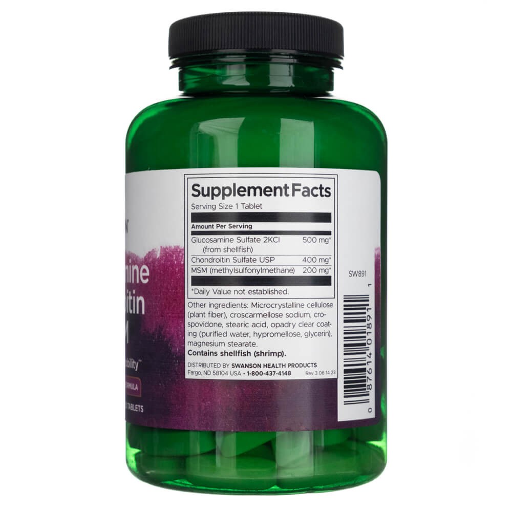 SWANSON glikozamīns, hondroitīns un MSM 500 mg – 120 tabletes