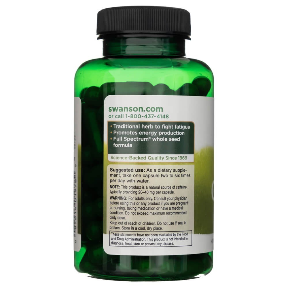 SWANSON guarāna 500 mg – 100 kapsulas