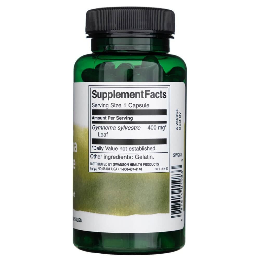 SWANSON Gimnema lapai 400 mg – 100 kapsulu.