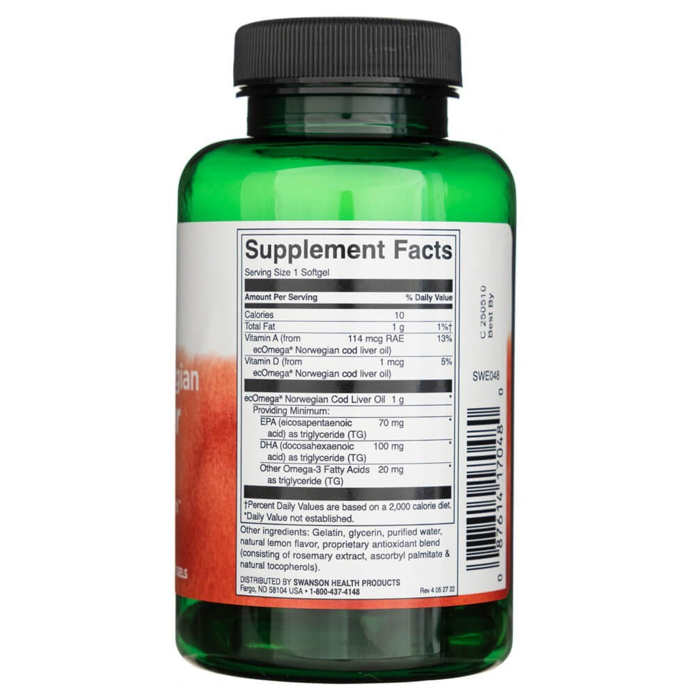 SWANSON mencu aknu eļļa – norvēģu tīrība 1000 mg – 60 kapsulas