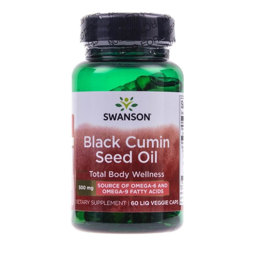 SWANSON melno ķimeņu eļļa 500 mg – 60 kapsulas