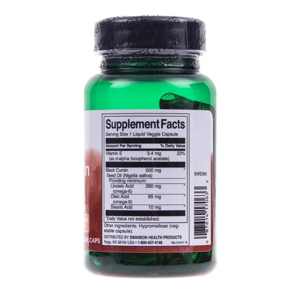 SWANSON melno ķimeņu eļļa 500 mg – 60 kapsulas