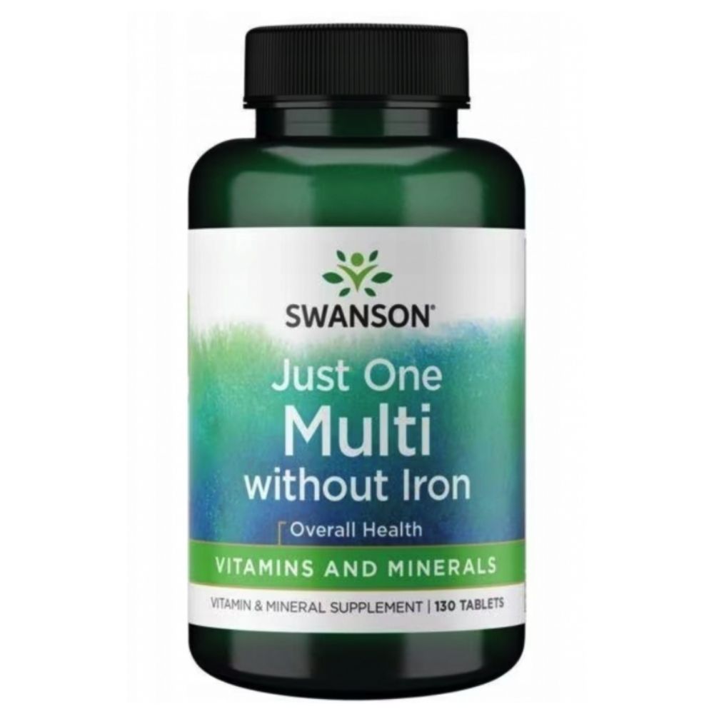 SWANSON Just One multivitamīnu un minerālvielu komplekss bez dzelzs – 130 tabletes
