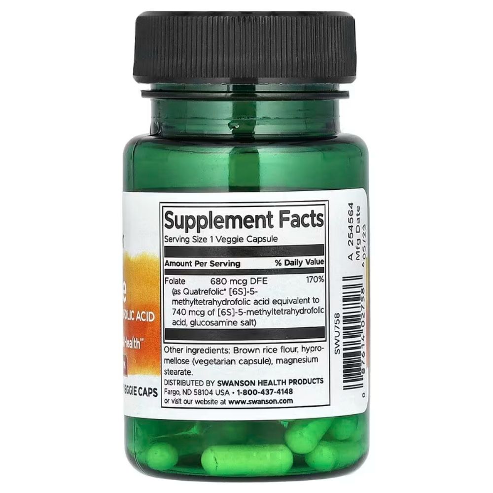 SWANSON folāts (5-metiltetrahidrofolskābe) 680 mcg – 30 kapsulas